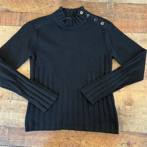 Ports 1961 Black Mock Neck Sweater Small Shoulder Buttons Silk Cashmere Wool